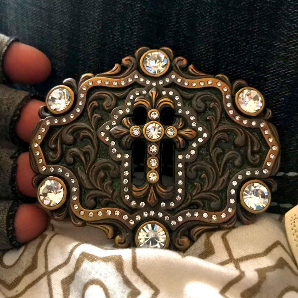 Rhinestone cross emblem belt buckle
